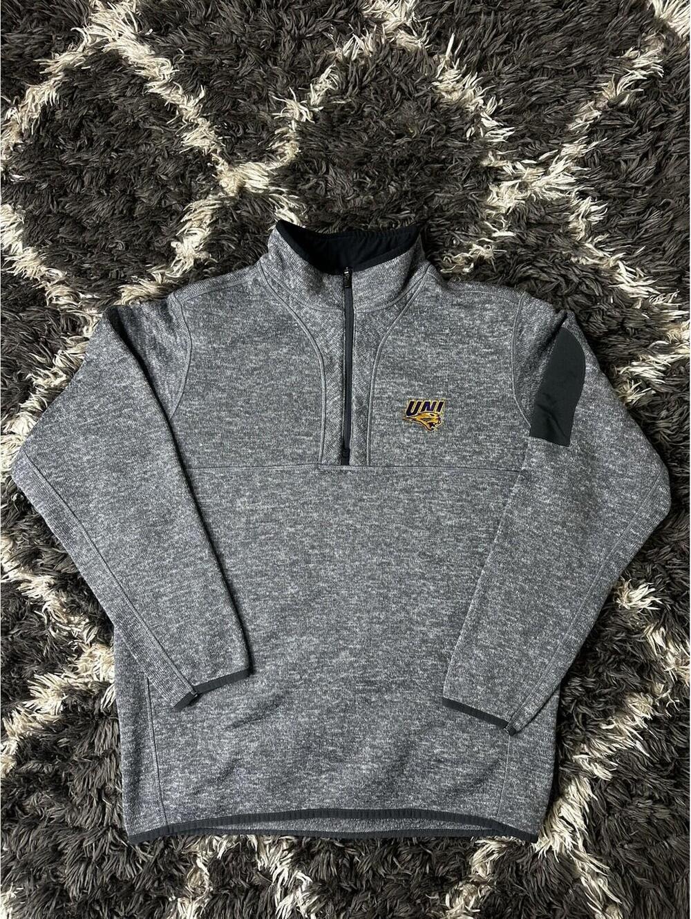 Antigua UNI Northern Iowa Panthers Mens XL 1/4 Zip Heathered Sweater Fleece Gray